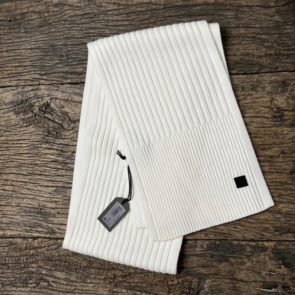 AllSaints Rib Mix Scarf Womens Chalk Ivory Wool Blend Ribbed Knit 68x9 NWT